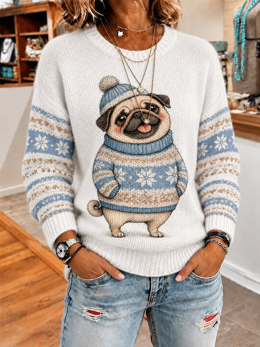 Kvinnors söta vinterhund Print Casual Tröjar
