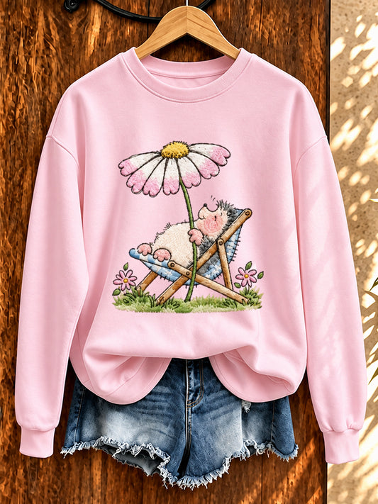 Söt sweatshirt för kvinnor med igelkotsmönster