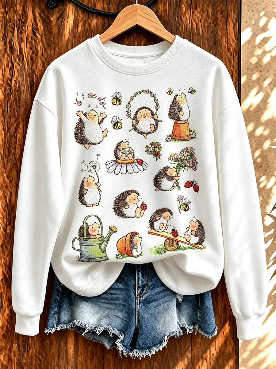 Söt sweatshirt för kvinnor med igelkotsmönster