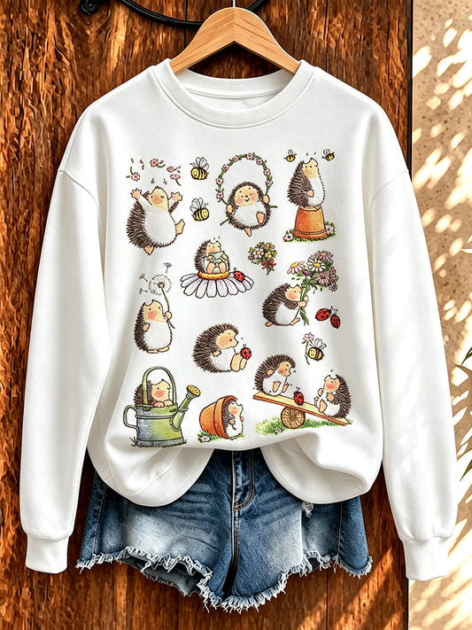 Söt sweatshirt för kvinnor med igelkotsmönster