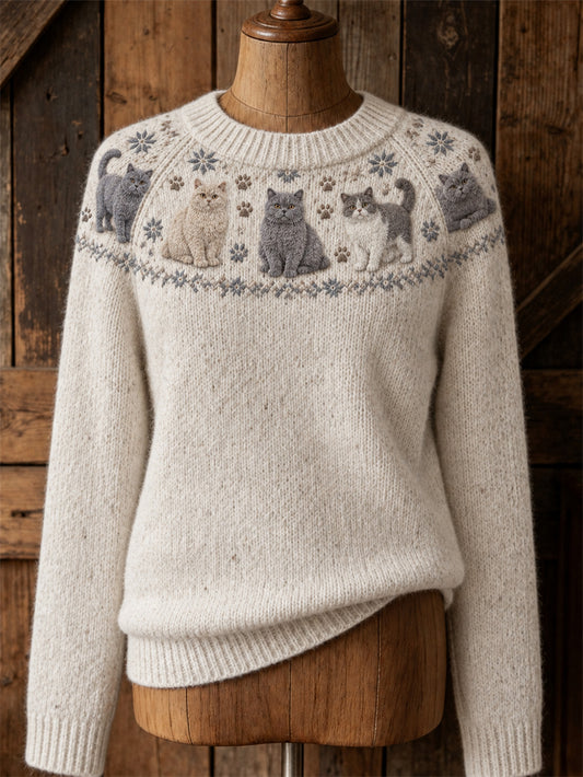 Kvinnors söta katt design avslappnad raglan ärm tröjar
