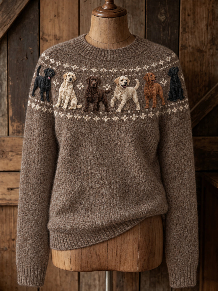 Kvinnors Vintage Labrador hundar Yoke Isle Print besättning hals tröjar