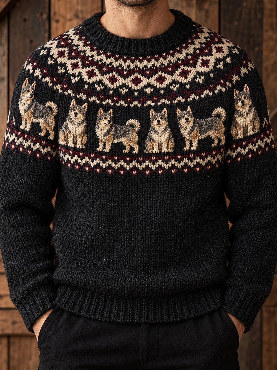Herrtröja med rund hals och djurmotiv av hund, tryckt design