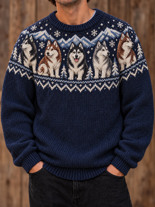 Herrtröja med rund hals och djurmotiv av hund, tryckt design