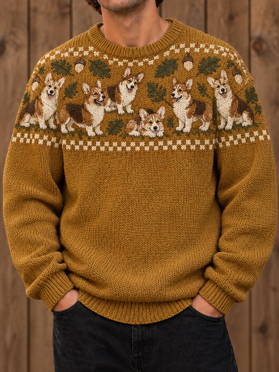 Herrtröja med rund hals och djurmotiv av hund, tryckt design