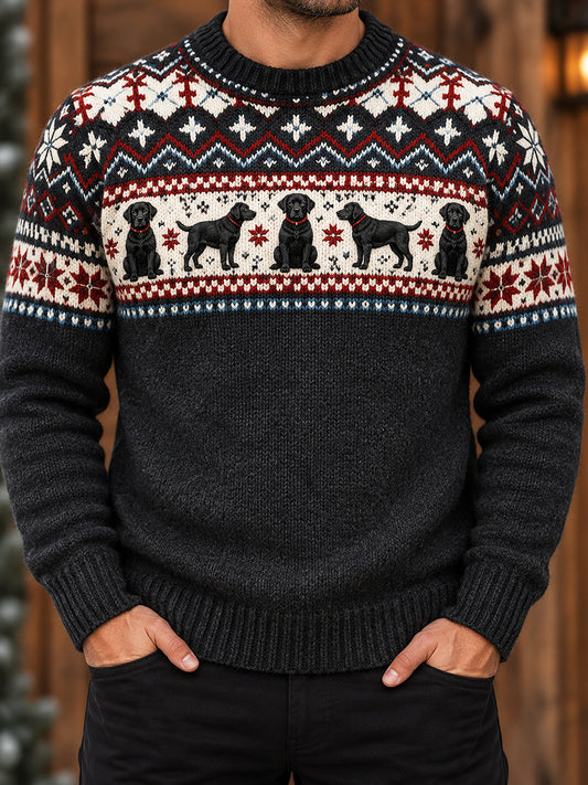 Herrtröja med rund hals och djurmotiv av hund, tryckt design