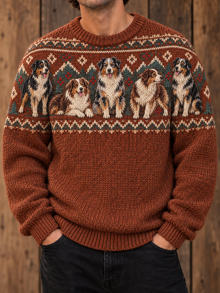 Herrtröja med rund hals och djurmotiv av hund, tryckt design