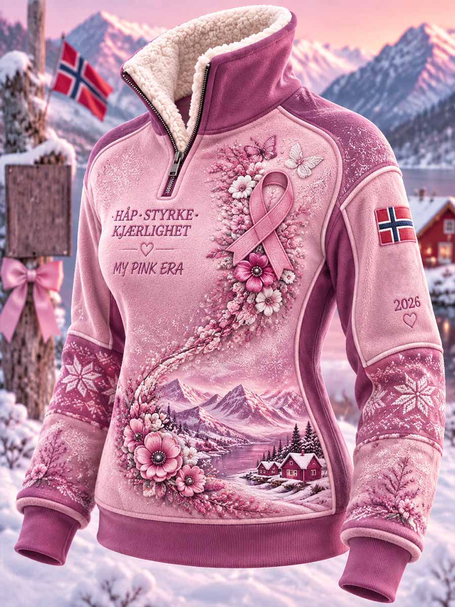 Damtröja med konsttryck för Rosa Bandet – vinterkollektion