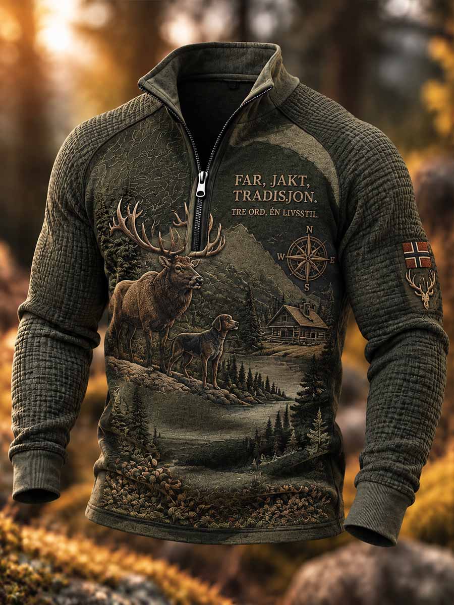 Herrtröja med vintagetryck – Father's Legacy, jaktmotiv, hoodie