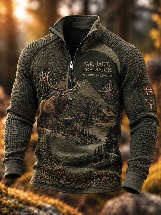 Herrtröja med vintagetryck – Father's Legacy, jaktmotiv, hoodie