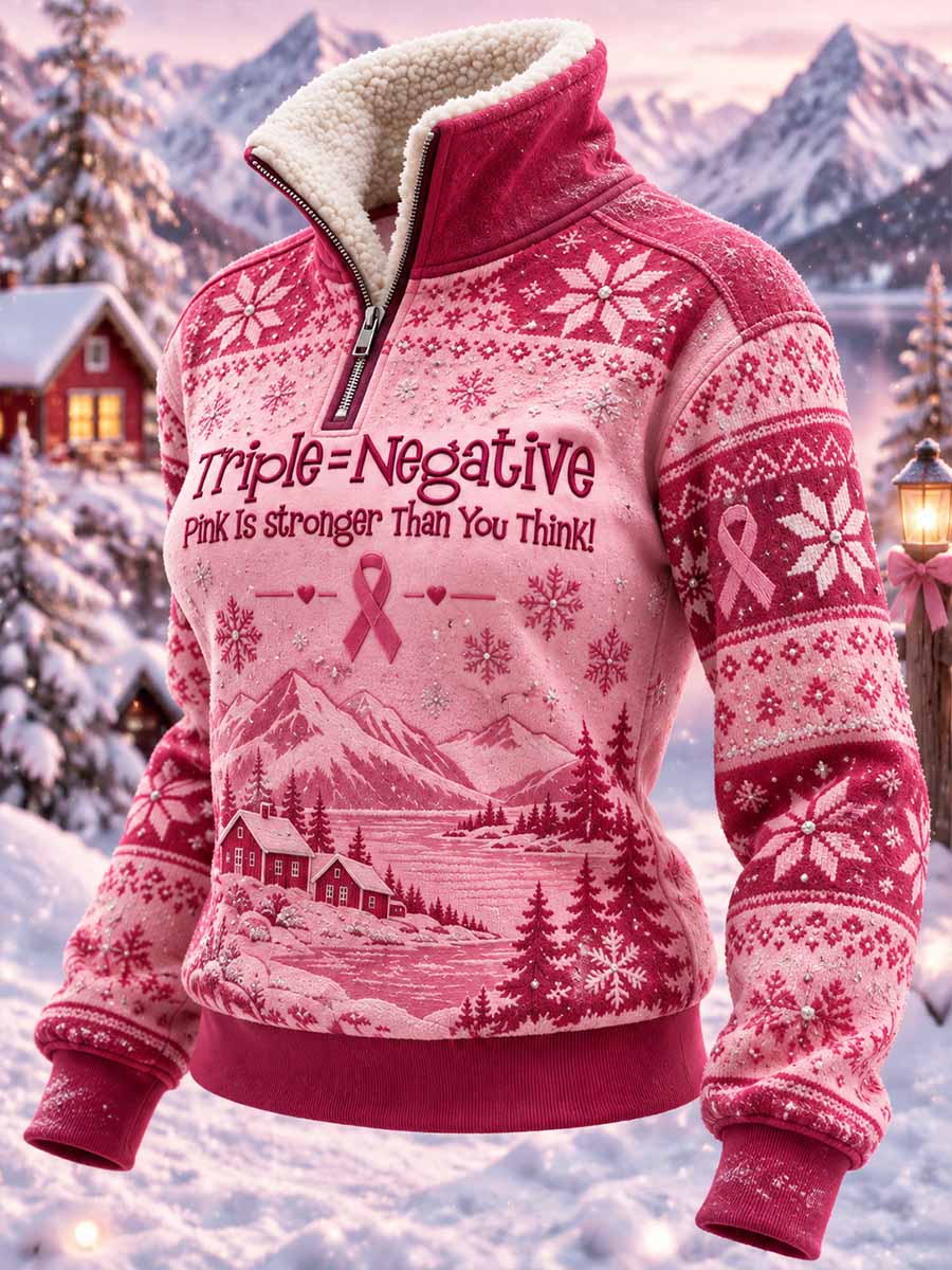 Kvinnors vinter rosa Ribbon Konst Print Sweatshirt