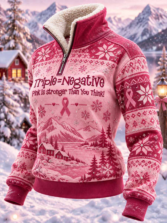 Kvinnors vinter rosa Ribbon Konst Print Sweatshirt