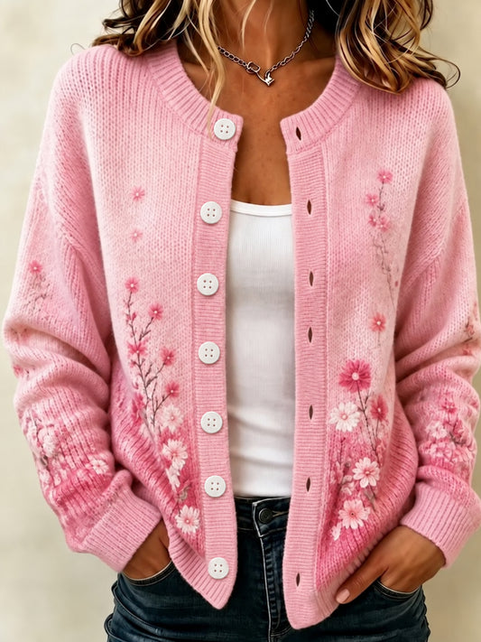 Kvinnors bröstcancer medvetenhet stöd rosa blommor Cardigan