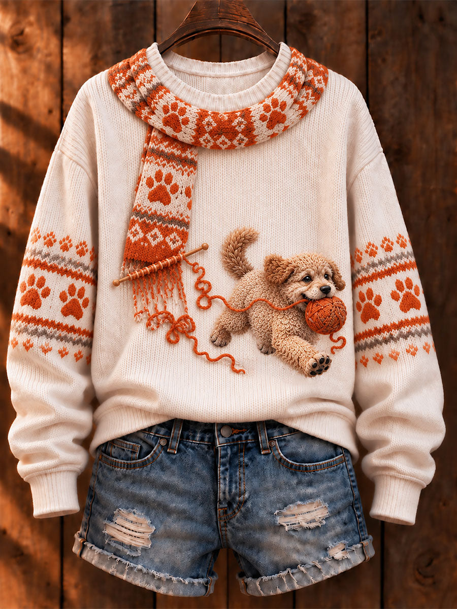 Kvinnors "Mischievous Dog" Golden Retriever konst Print Casual Tröjar