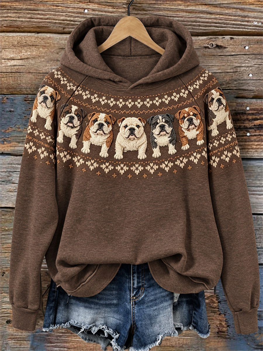 Kvinnors Vintage Bulldogs Yoke Isle Print raglan ärm Hoodie.
