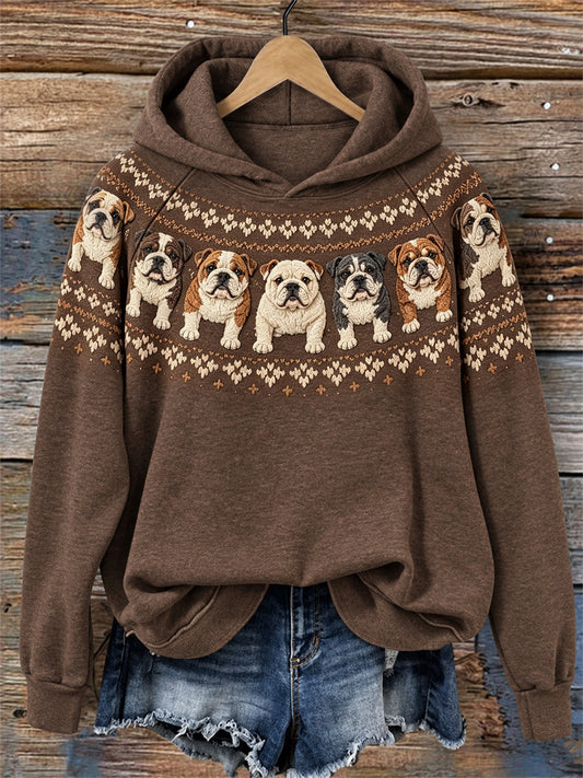 Kvinnors Vintage Bulldogs Yoke Isle Print raglan ärm Hoodie.