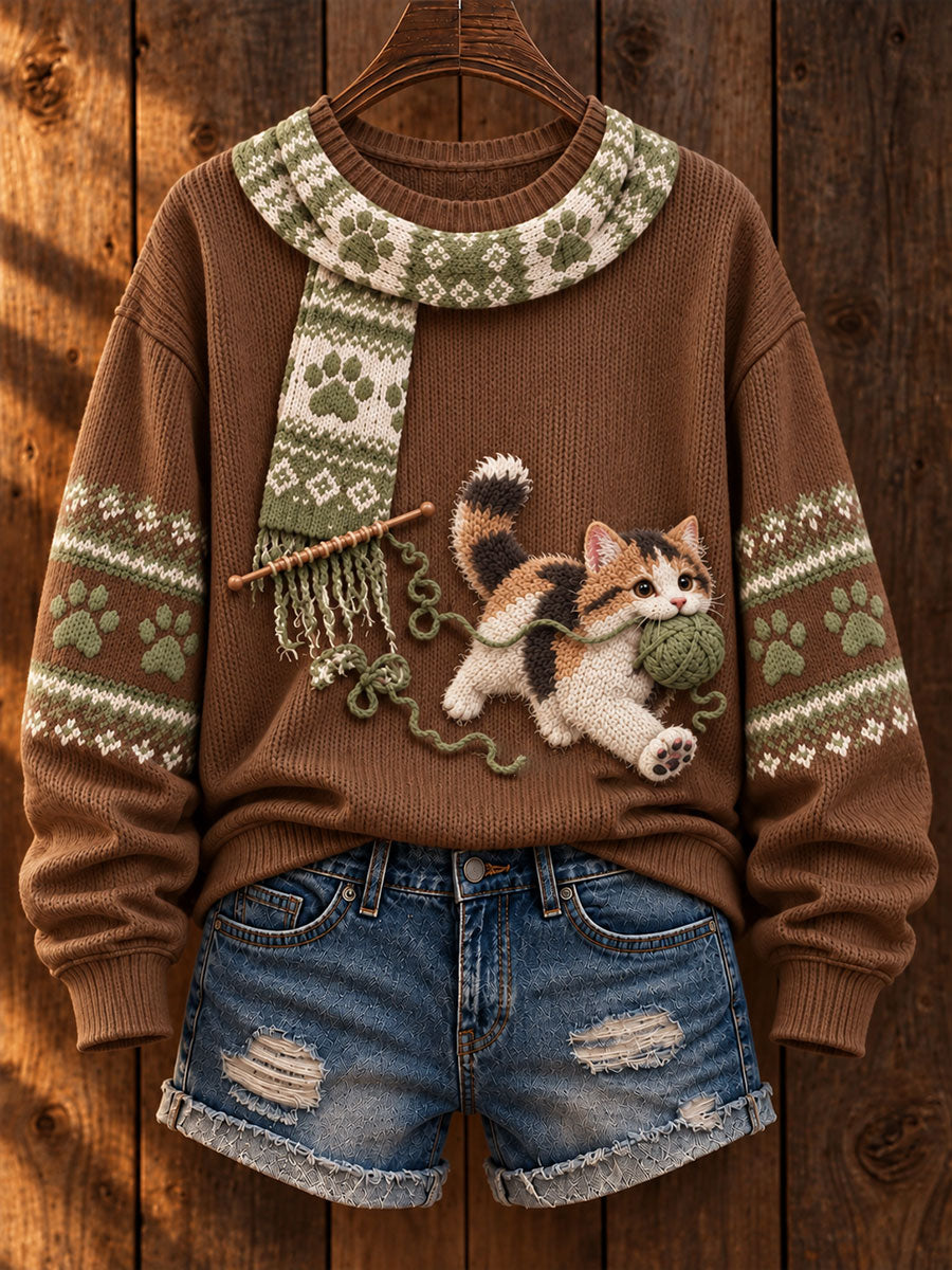 Kvinnors "Mischievous Kitty" Calico katt konst Print Casual Tröjar