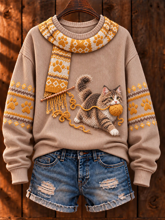 Kvinnor "Mischievous Kitty" Maine Coon Konst Print Casual Tröjar