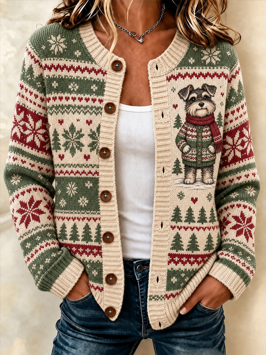 Kvinnors söta vinterhund Print Casual Cardigan