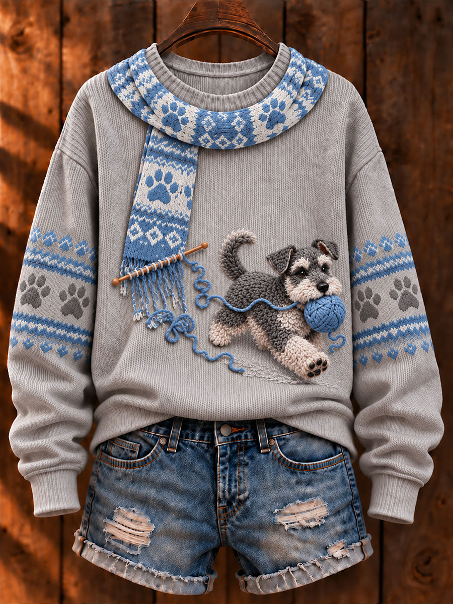 Kvinnors "Mischievous hund" Schnauzer konst Print Casual Tröjar