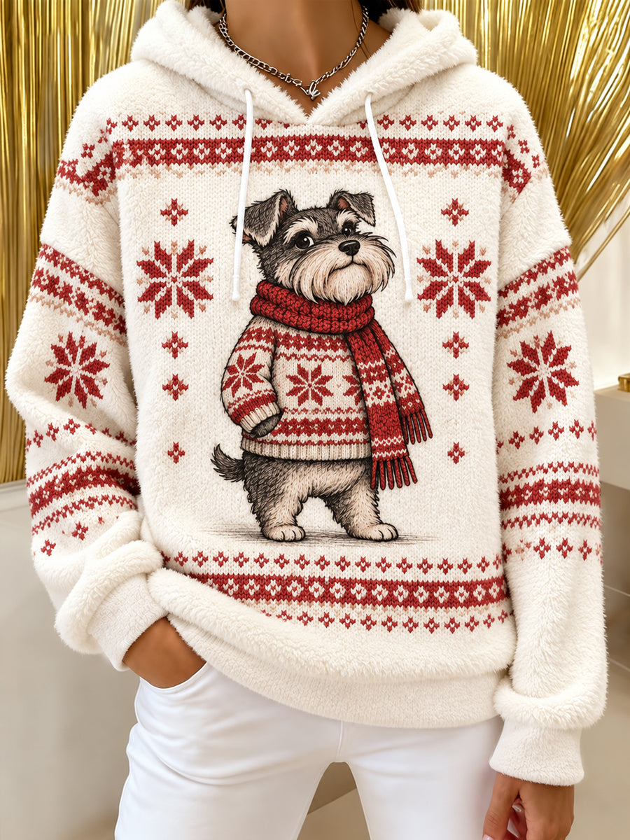 Kvinnors söta vinterhund P Casual Flannel Hoodie.