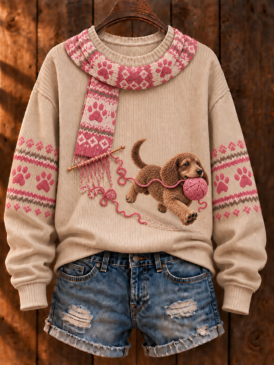 Kvinnors "Mischievous hund" Dachhund Konst Print Casual Tröjar