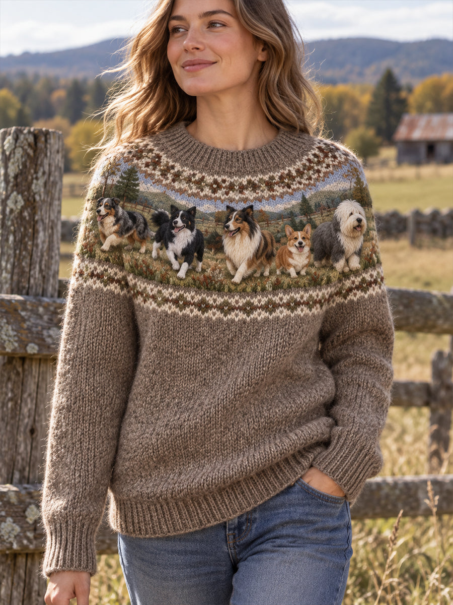 Damtröja i vintagestil med djurmönster i Fair Isle-design och bekväm rund hals