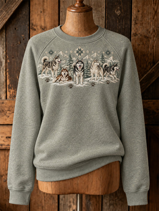Kvinnlig söt sweatshirt med valpkonst och casual raglanärmar