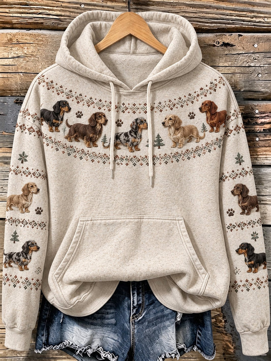 Kvinnlig avslappnad hoodie med söt valpmönster