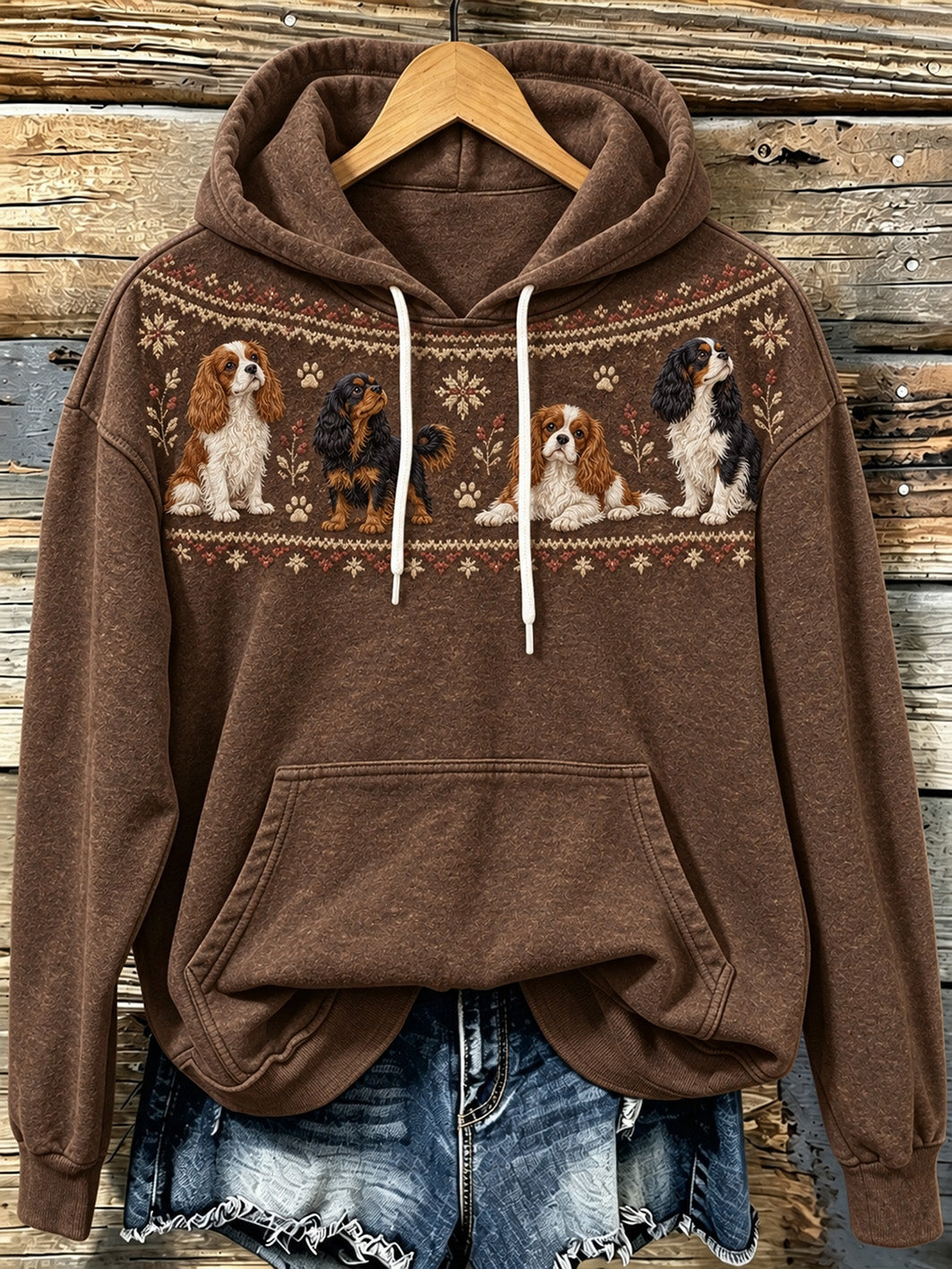 Kvinnlig avslappnad hoodie med söt valpmönster
