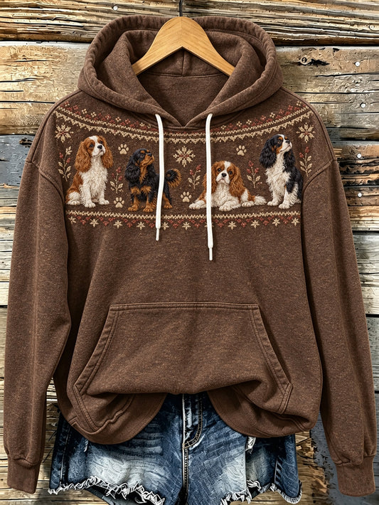 Kvinnlig avslappnad hoodie med söt valpmönster