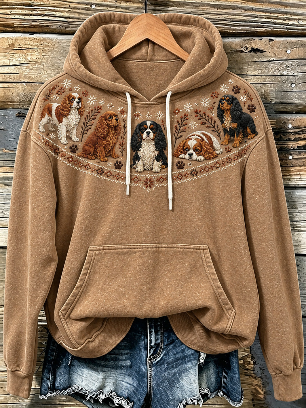 Kvinnlig avslappnad hoodie med söt valpmönster
