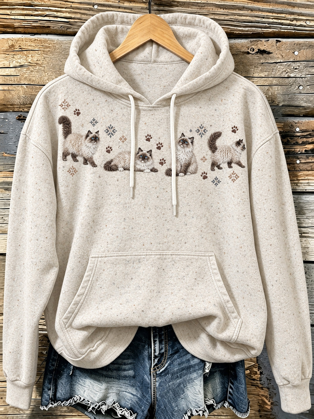 Kvinnlig avslappnad hoodie med söt kattmönstertryck
