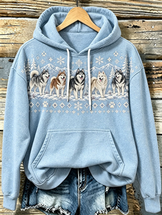 Kvinnlig avslappnad hoodie med söt valpmönster