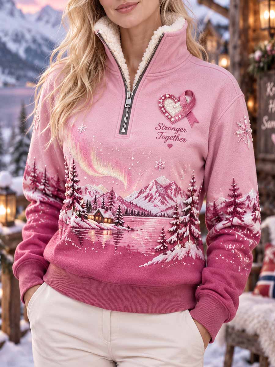 Kvinnors vinter rosa Aurora Bröstcancer medvetenhet Print Sweatshirt