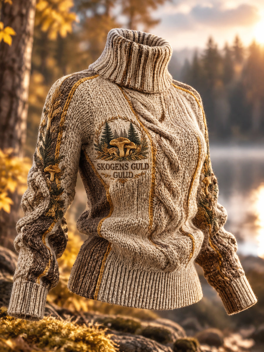 Kvinnors Retro “Mushroom Forest” Nordisk-stil hög hals pullover