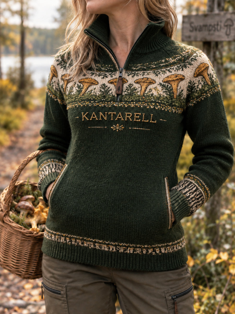 Kvinnors “Skog svampsäsong” Bekväm Zip-Up Sweatshirt