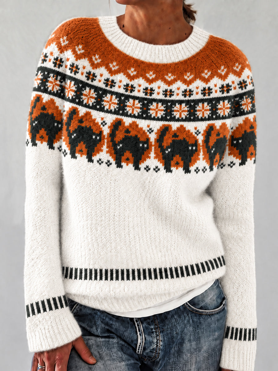 Kvinnors mässa Isle Spoky svart katt lång ärm Crewneck tröjar