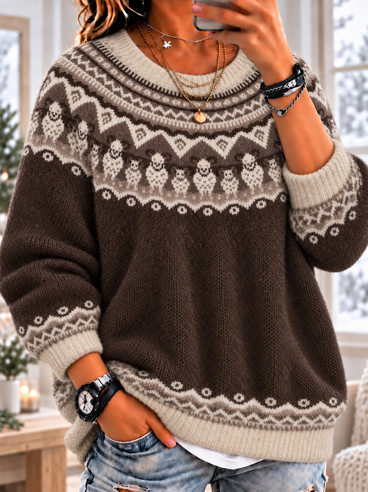 Kvinnors Fair Isle Countryside Får lång ärm Crewneck tröjar