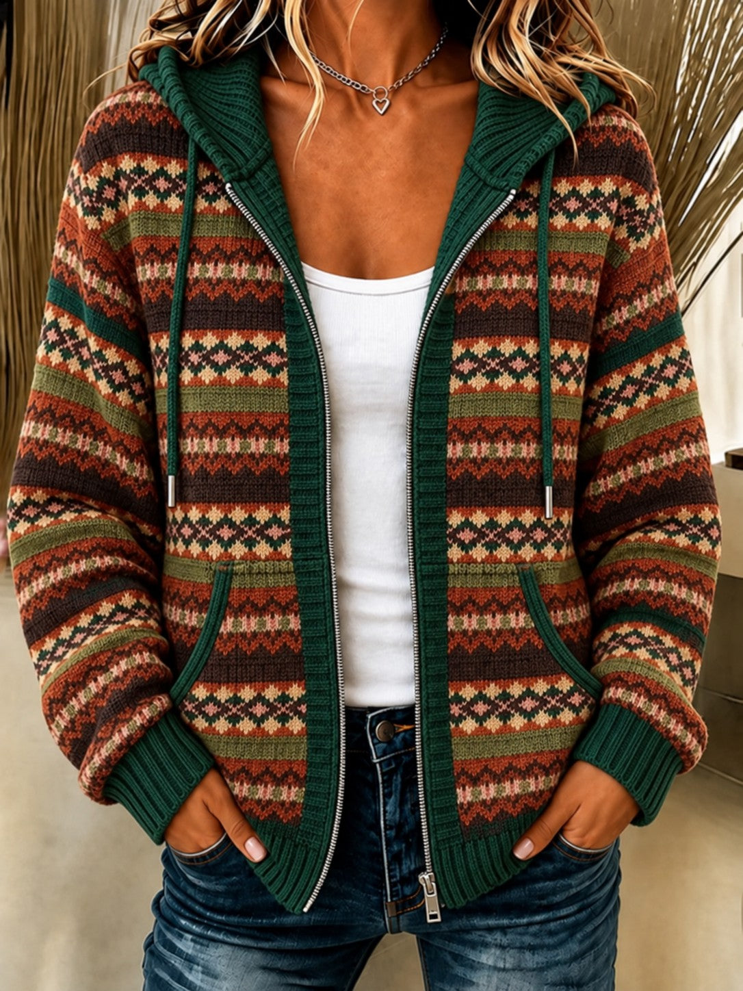 Mjuk stickad hoodie för kvinnor