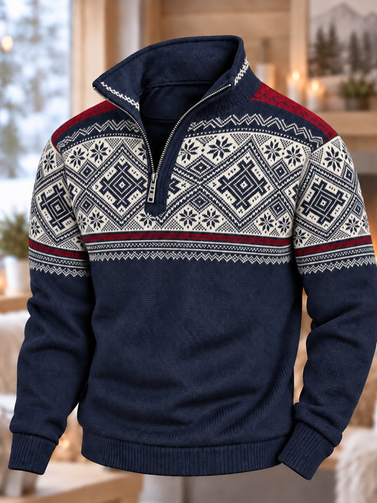 Nordiskt Norge-mönstrad zipphoodie för män