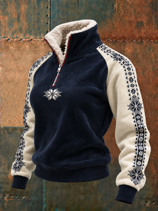 Kvinnor Norge Konst Tryckt Zip-Up Pälskrage Topp