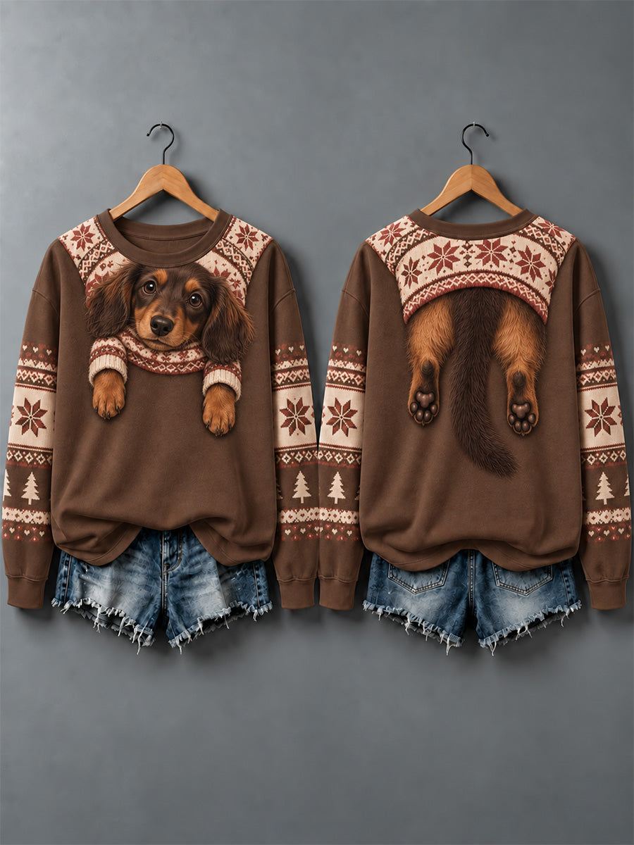 Söt sweatshirt för kvinnor med hundmotiv för höst och vinter