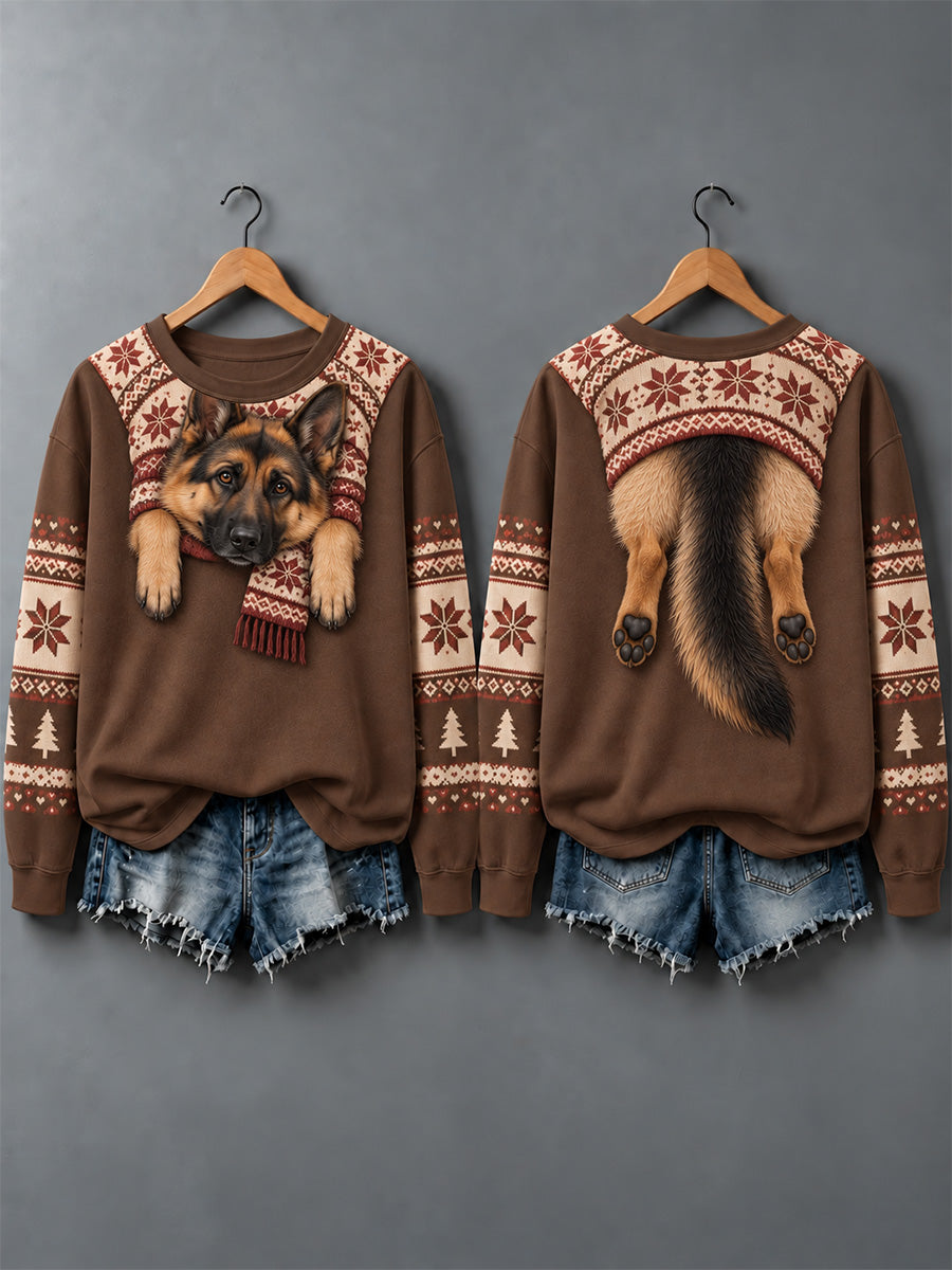 Söt sweatshirt för kvinnor med hundmotiv för höst och vinter