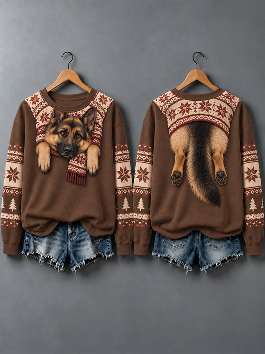 Söt sweatshirt för kvinnor med hundmotiv för höst och vinter