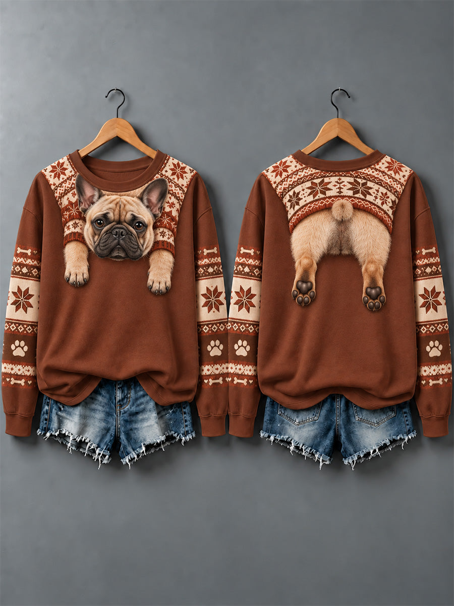 Söt sweatshirt för kvinnor med hundmotiv för höst och vinter