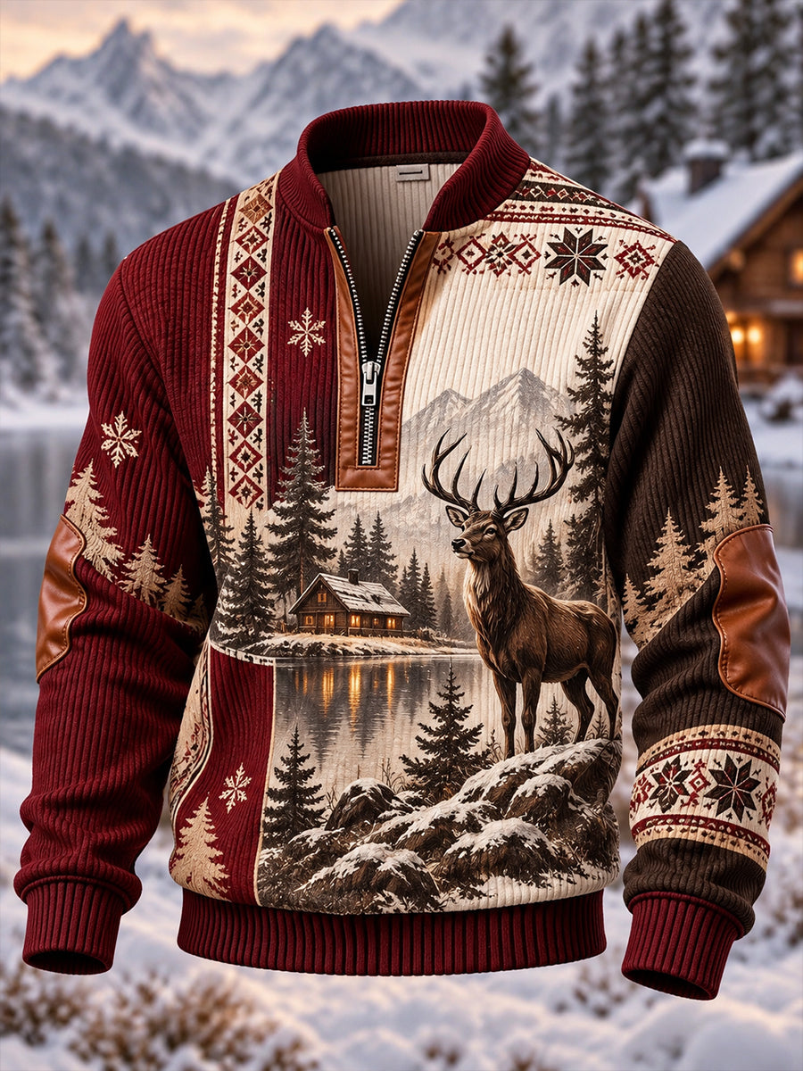 Mäns nordiska skogsdjur Half-Zip Topp