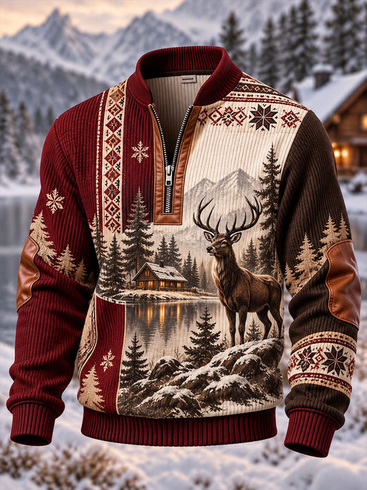 Mäns nordiska skogsdjur Half-Zip Topp