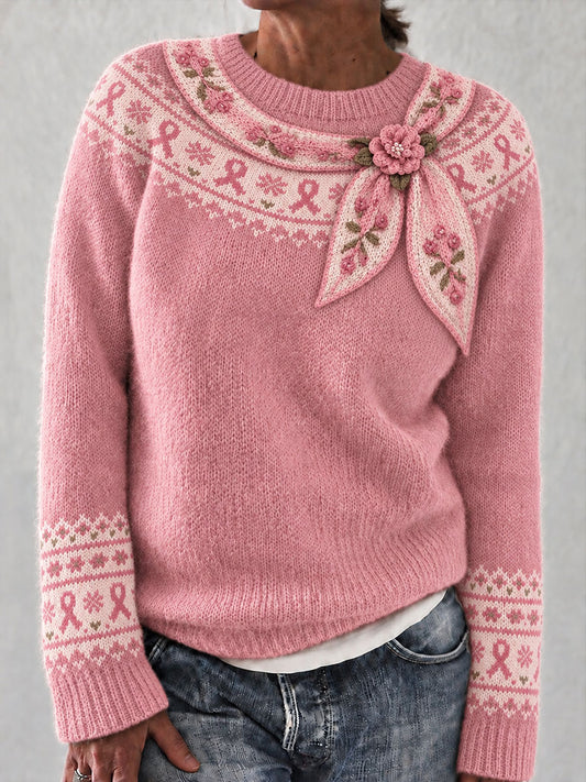Damtröja med rosa rosett och blommigt konsttryck