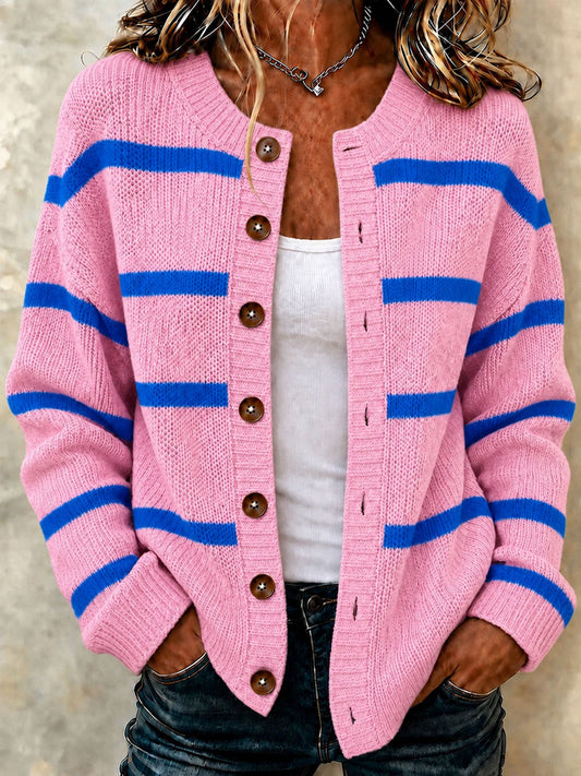Kvinnors randiga tryck Casual Cardigan